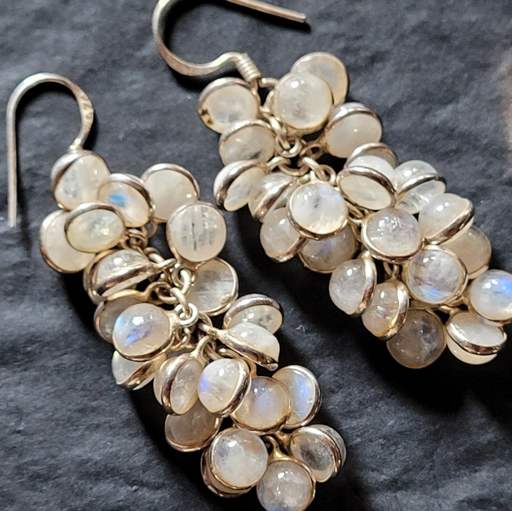 VTG Sterling Moonstone Earrings - Picture 4 of 6